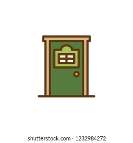 Door with glass window filled outline icon, line vector sign, linear colorful pictogram isolated on white. Entrance door symbol, logo illustration. Pixel perfect vector graphics