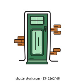 door hand draw icon flat color
