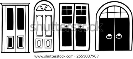 Door Hand-Drawn Set | Minimalist Doodle Vector for Architectural and Decorative Designs