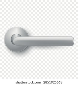 Door Handle, 3d Vector Illustration. Silver Door Handle Lever with Round Rosette. Modern Chrome Metal Door Handle Isolated. Realistic Door Lever, Interior Hardware