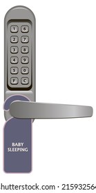 Door handle with combination lock and signboard Baby Sleeping. Vector illustration.