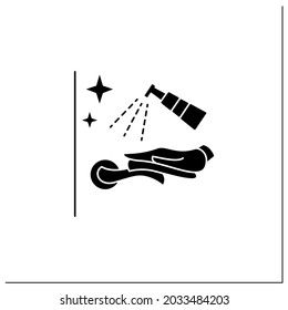Door handle disinfection glyph icon.Doorknob wiping.Covid infection prevention measures, surface disinfection,sanitizing,householding concept.Filled flat sign. Isolated silhouette vector illustration