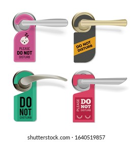 Door handle. Do not disturb hotel room signs vector tags set