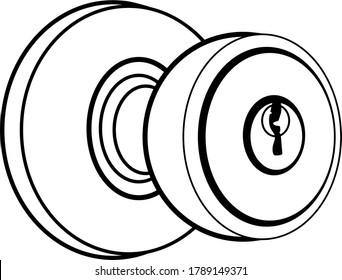 Mango de la puerta o pomo de la puerta con cerradura redonda. Ilustración del vector