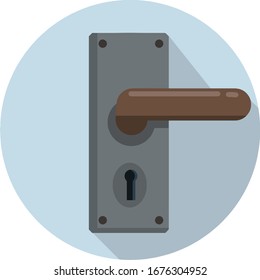 Door handle. Doorway and entrance element. Lock and keyhole. Opening and closing. Cartoon flat icon