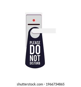 Door handle with electronic lock and hanging label with Do Not Disturb text, flat vector illustration isolated on white background. Entrance prohibiting warning tag.