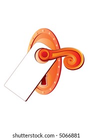 door handle, an empty piece of paper hanging on it, vector illustration