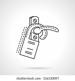 Door handle with hanging label. Flat line design vector icon. Sign and symbols for hotel business. Elements of web design.