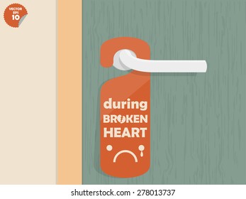 door handle hanging room tag with text shown during broken heart,room tag design