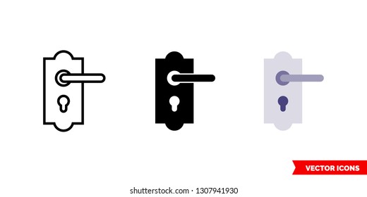 Door handle icon of 3 types: color, black and white, outline. Isolated vector sign symbol.