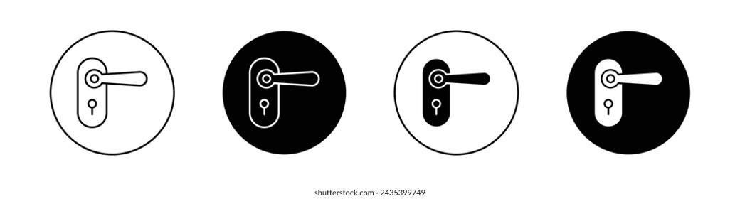 Door Handle Icon Set. Knob lock latch vector symbol in a black filled and outlined style. Entry Point Sign.