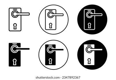 Door handle icon set. room doorknob vector symbol. hotel room outside knob sign in black filled and outlined style. 