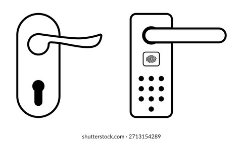 Icono de la manija de la puerta. Ilustración de elemento simple. diseño de contorno y símbolo plano. Conjunto de manija de puerta moderna contorno negro aislado sobre fondo blanco. Ilustración vectorial