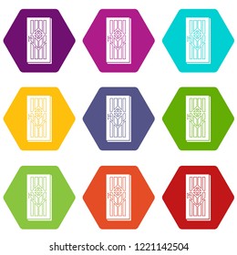 Door with handle icons 9 set coloful isolated on white for web