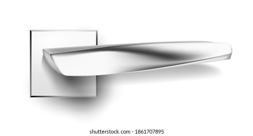 Mango de la puerta aislado sobre fondo blanco. Tapa de la puerta en cromo realista para casa, hotel u oficina. Ilustración vectorial del elemento de seguridad plateada decorativa. Diseño moderno, objeto metálico para la seguridad.