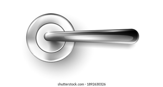 Door handle isolated on white background. Realistic chrome doorknob for home, hotel or office. Decorative silver security element vector illustration. Modern design, metal object for safety.