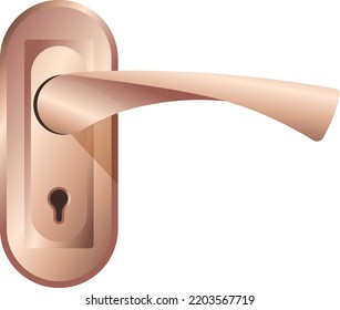 Door handle with key hole for closing and opening, locking and unlocking. Knob, isolated golden or bronze accessory for interior design. Fixing and renovation. Vector in flat style illustration