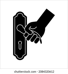 Door handle with key hole vector icon for security on white background. color editable
