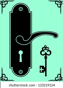 Door Handle and key on background