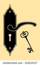 Door Handle and key on background