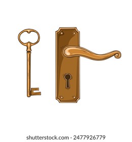 Door handle and key retro style