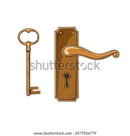 Door handle and key retro style