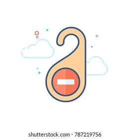 Door handle label icon in outlined flat color style. Vector illustration.