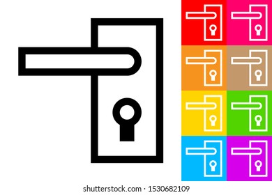 Door Handle. Line Icon With Different Color Background.