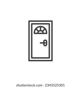 Door with handle line icon. linear style sign for mobile concept and web design. Door with window outline vector icon. Symbol, logo illustration. Vector graphics