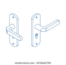 Door handle in line illustration. 3D isometric illustration for banner, poster, presentation, infographic, website, and other uses.