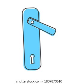Door handle with lock icon cartoon style on white isolated background.