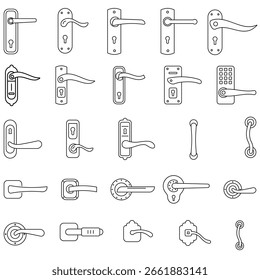 Türgriff, Schloss-Symbol, Vektorlinien-Kunstsammlung