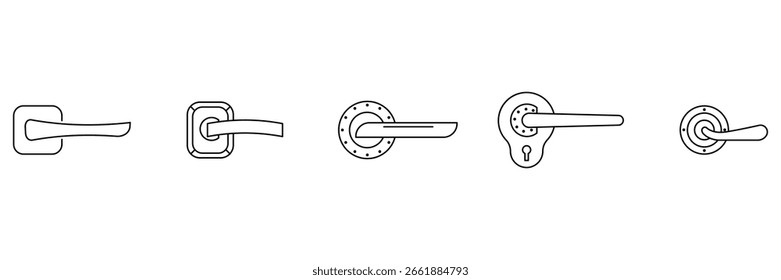 Manija de la puerta, colección del arte de la línea del Vector del icono del sistema de la cerradura