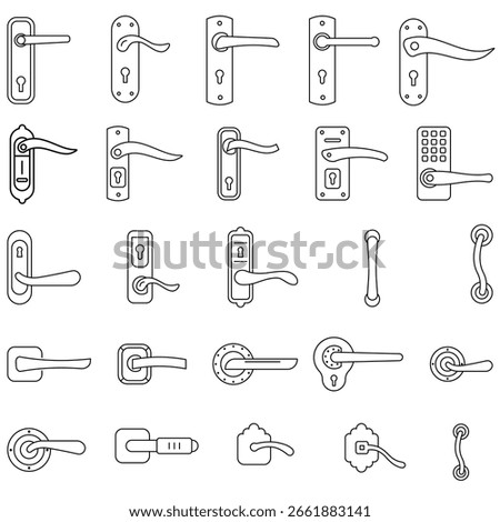 door handle, lock set icon vector line art collection
