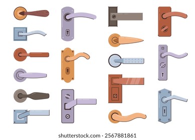 Door handle made of metal or copper material. Vector isolated tools for home and interior design elements. Instruments and decoration for house or apartment, knob for opening and closing