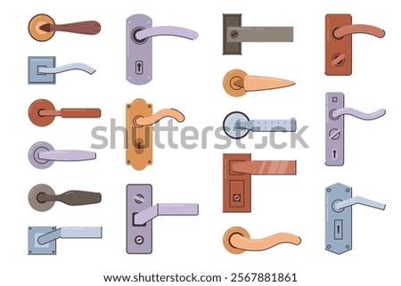 Door handle made of metal or copper material. Vector isolated tools for home and interior design elements. Instruments and decoration for house or apartment, knob for opening and closing