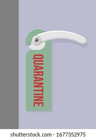 Door handle with a quarantine sign.Quarantine due to the coronavirus pandemic.A poster with a call to observe the quarantine and stay at home.Door handle in the shape of a plague doctor.Vector color.