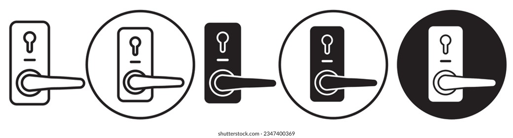 Door Handle symbol Icon. Home front entrance door knob to protect from un authorized entry in house. Vector set of  push door way for safety purpose