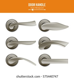 Door Handle Vector. Set Realistic Classic Element Isolated On White Background. Metal Dark Door Handle Lock. Stock Illustration