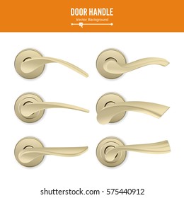 Door Handle Vector. Set Realistic Classic Element Isolated On White Background. Metal Gold Door Handle Lock. Stock Illustration