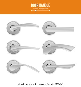 Door Handle Vector. Set Realistic Classic Element Isolated On White Background. Metal Silver Door Handle Lock. Stock Illustration.