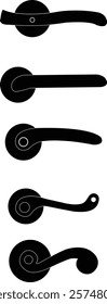 Door handles icon set. Locks handles on the door in the house, hotel. Black flatvector collection isolated on transparent background. Metal items interior symbols doorknob realistic.