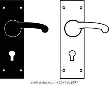 Door handles icon set. Locks handles on the door in the house, hotel. Black flat and line vector collection isolated on transparent background. Metal items interior symbols doorknob realistic.