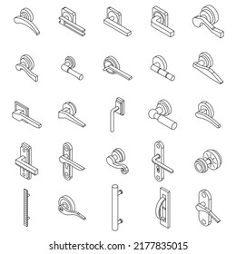 Door handles icons set. Isometric set of door handles vector icons thin line outline on white isolated