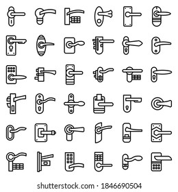 Door handles icons set. Outline set of door handles vector icons for web design isolated on white background