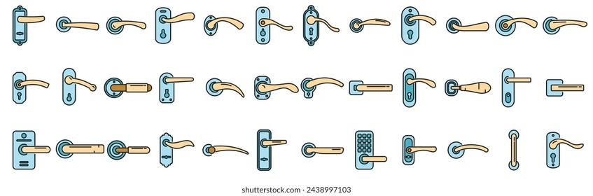 Door handles icons set outline vector. Domestic control. Electric doorknob thin line color flat isolated