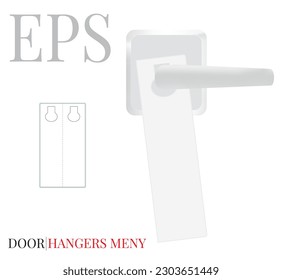 Door hanger, die cut template. Hanger display vector. Blank white clear isolated Door Hanger mock up on white background, perspective view. 