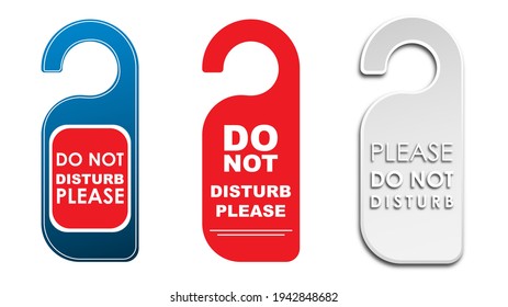 Door hanger with do not disturb text for hotel room, door handle information isolated on white background. vector illustration