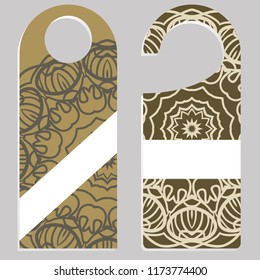 Door hanger flyer with floral mandala pattern for room in hotel, resort, home isolated on white background. Vector illustration