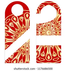 Door hanger flyer with floral mandala pattern for room in hotel, resort, home isolated on white background. Vector illustration.